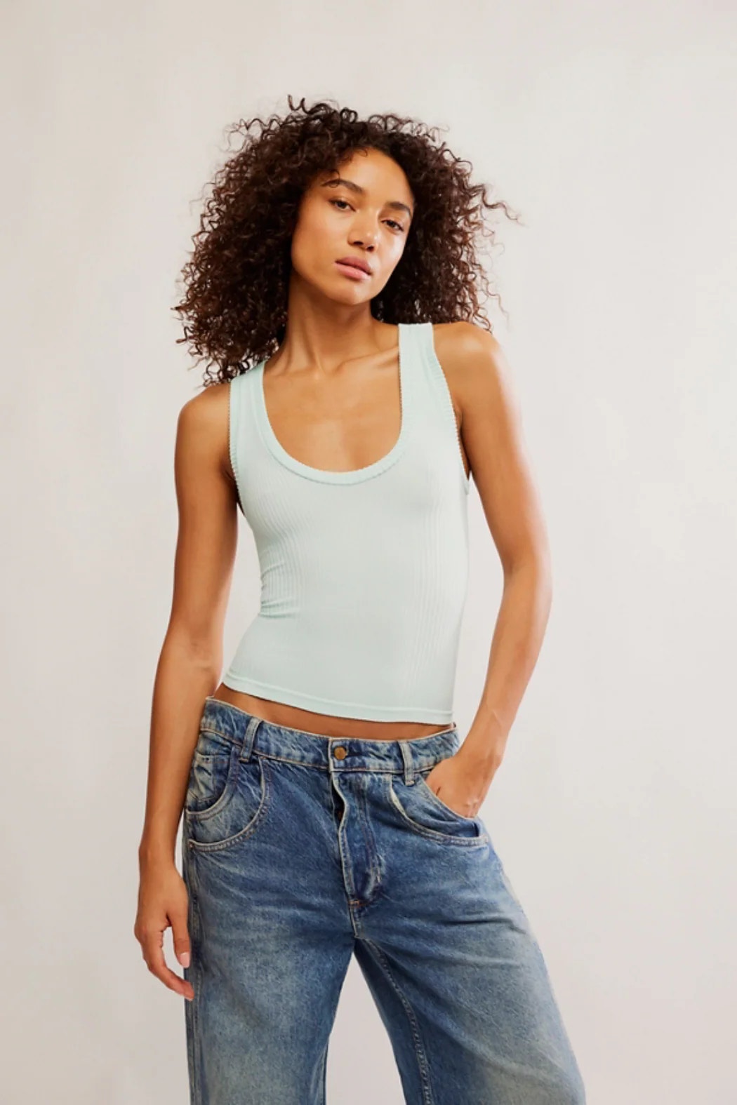 Intimately Free People Women's L Spun Sugar Clean Slate Ribbed Tank Top C3-11